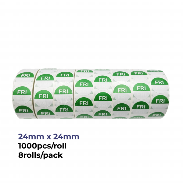 "Fri" - Friday Round Day Labels - 24mm, Pack of 8000pcs