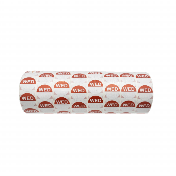 "Wed" - Wednesday Round Day Labels - 24mm, Pack of 8000pcs