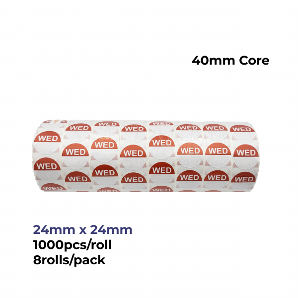 "Wed" - Wednesday Round Day Labels - 24mm, Pack of 8000pcs