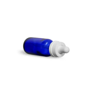 Blue Glass Boston Round Bottles w White Child Resistant Glass Droppers2