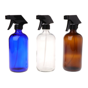 Amber Glass Spray Bottles with Black Sprayer - 16 oz / 500 ml