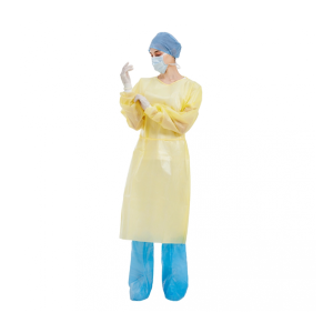 Disposable PP+PE Isolation gown, 40gsm, Yellow Ctn of 100