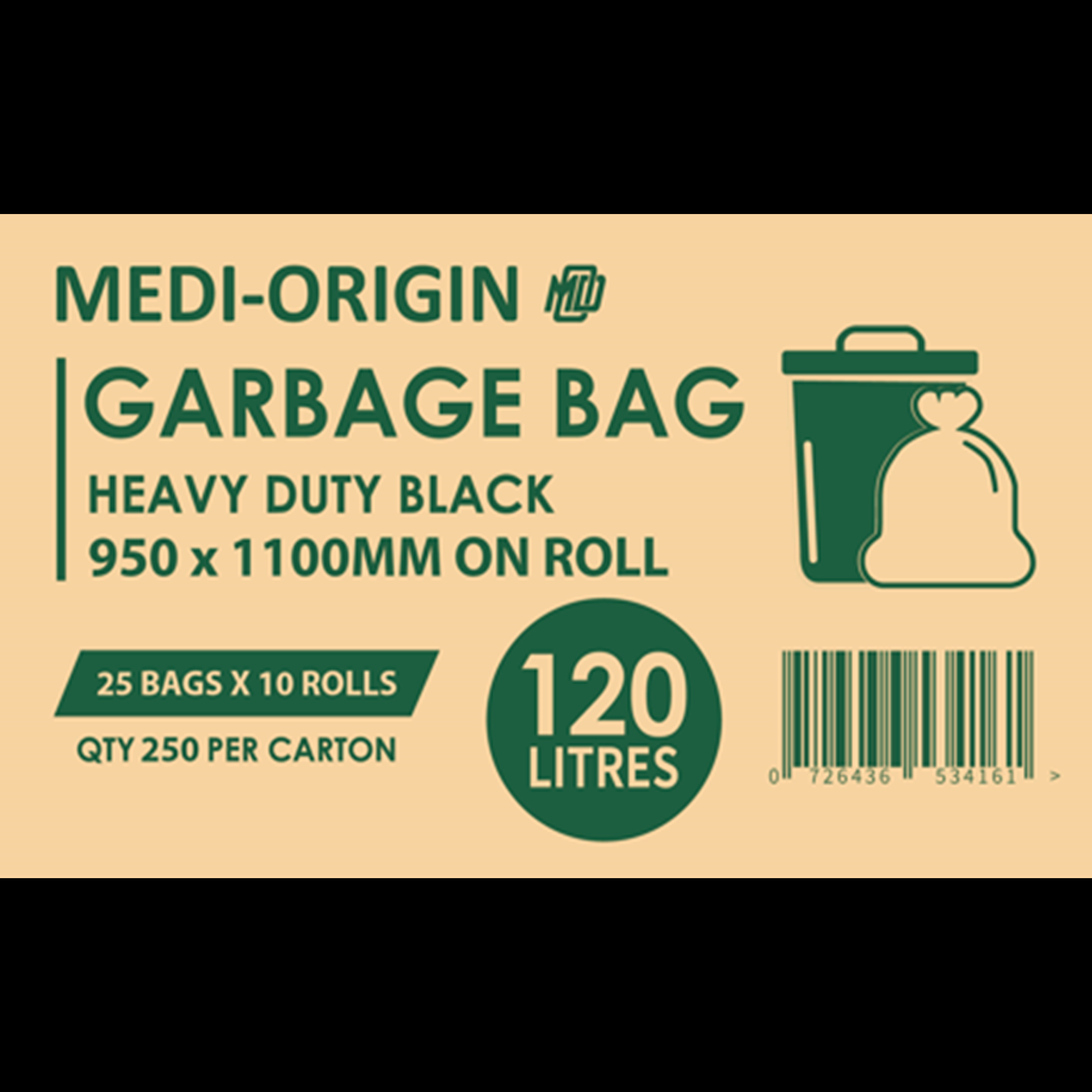 120L Standard Garbage bag, Black, Ctn of 250