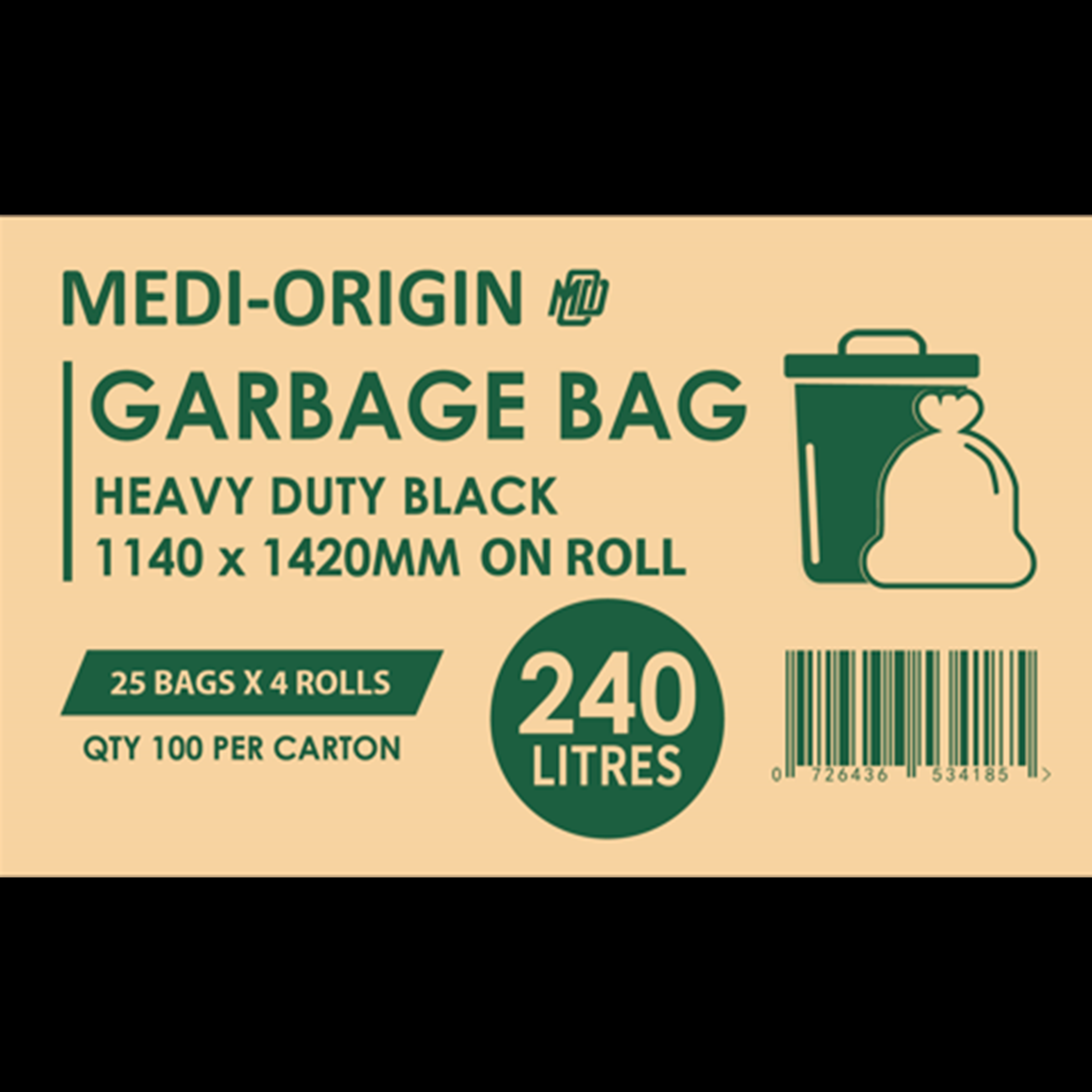 240L Standard Garbage bag, Black, Ctn of 100