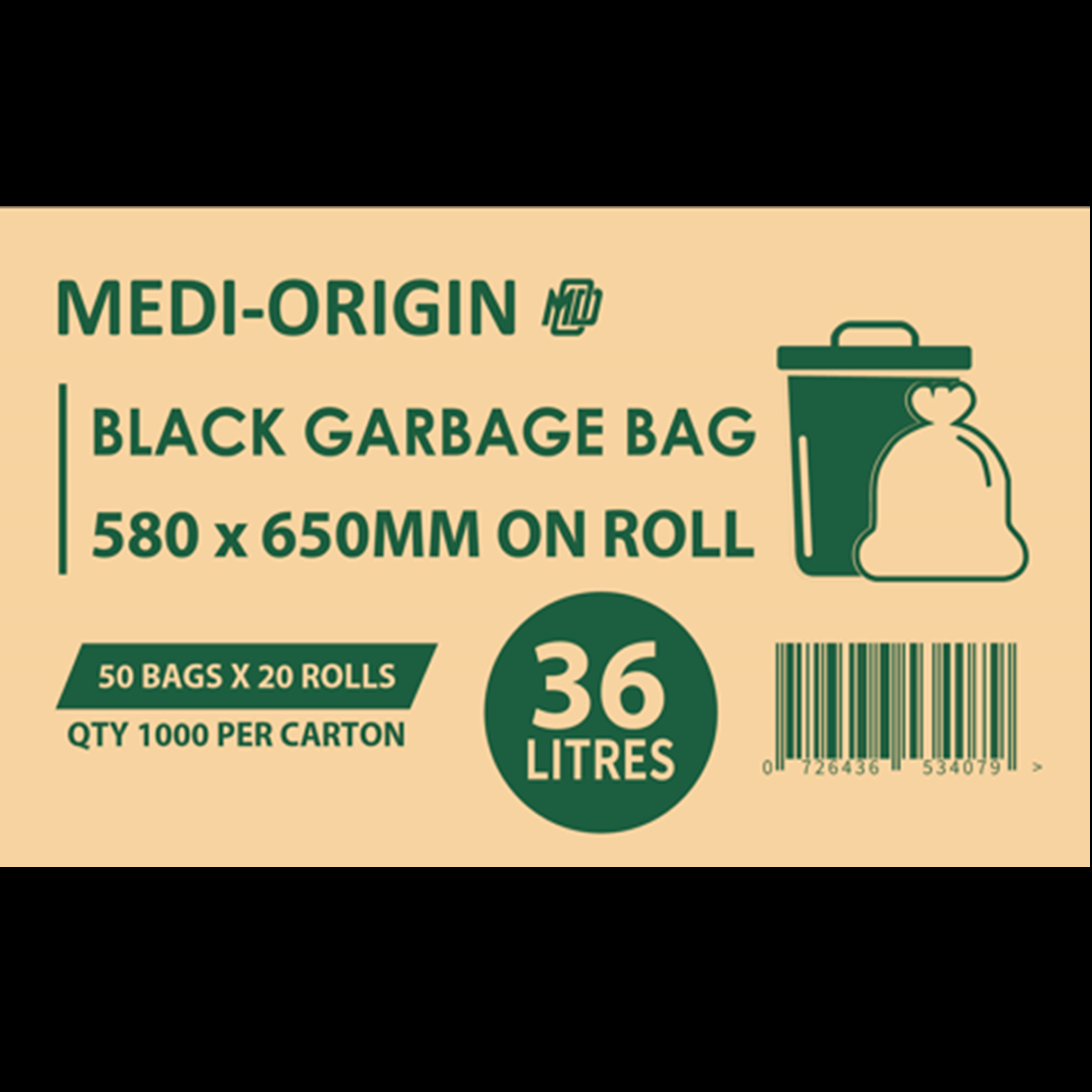 36L Standard Garbage bag, Black, Ctn of 1000