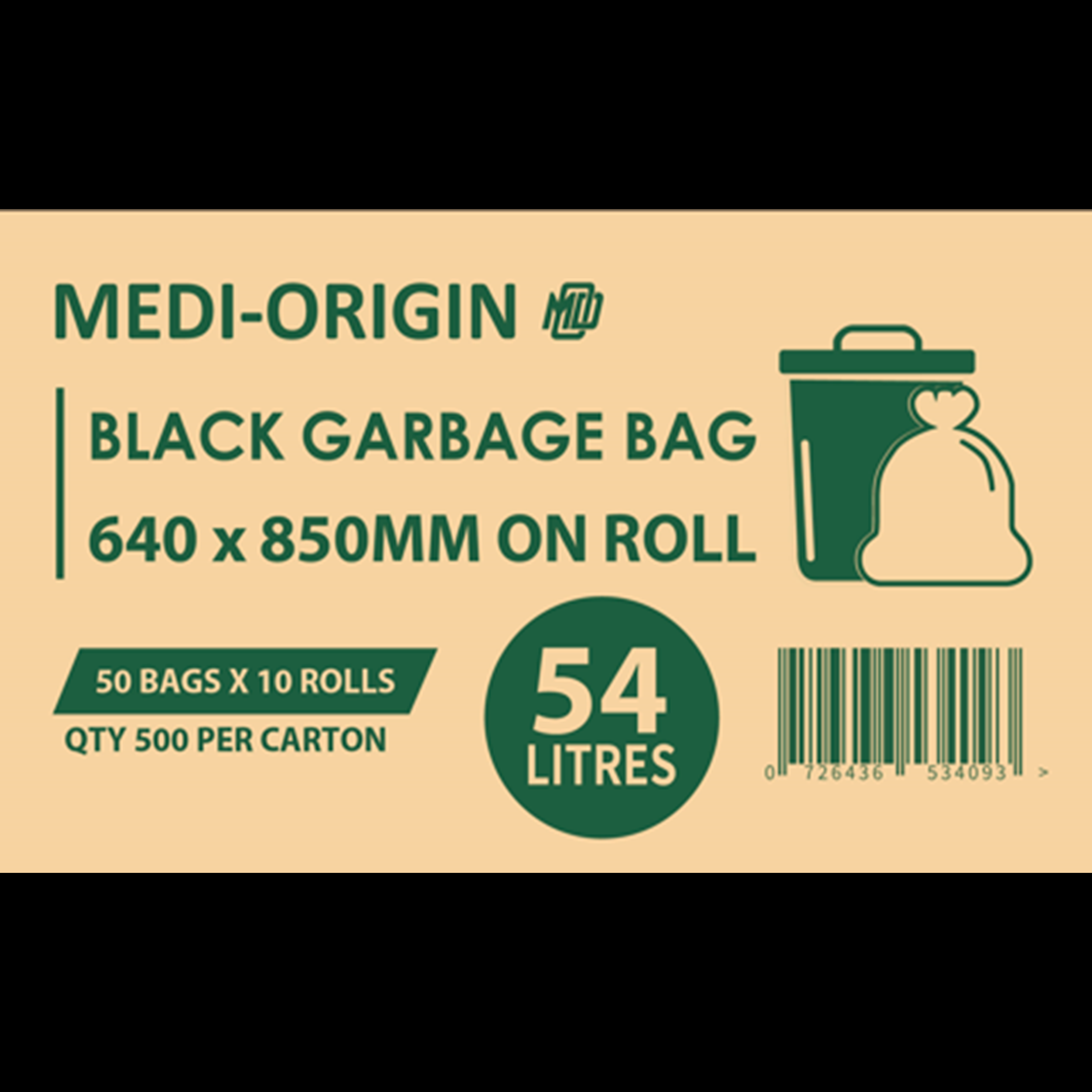 54L Standard Garbage bag, Black, Ctn of 500